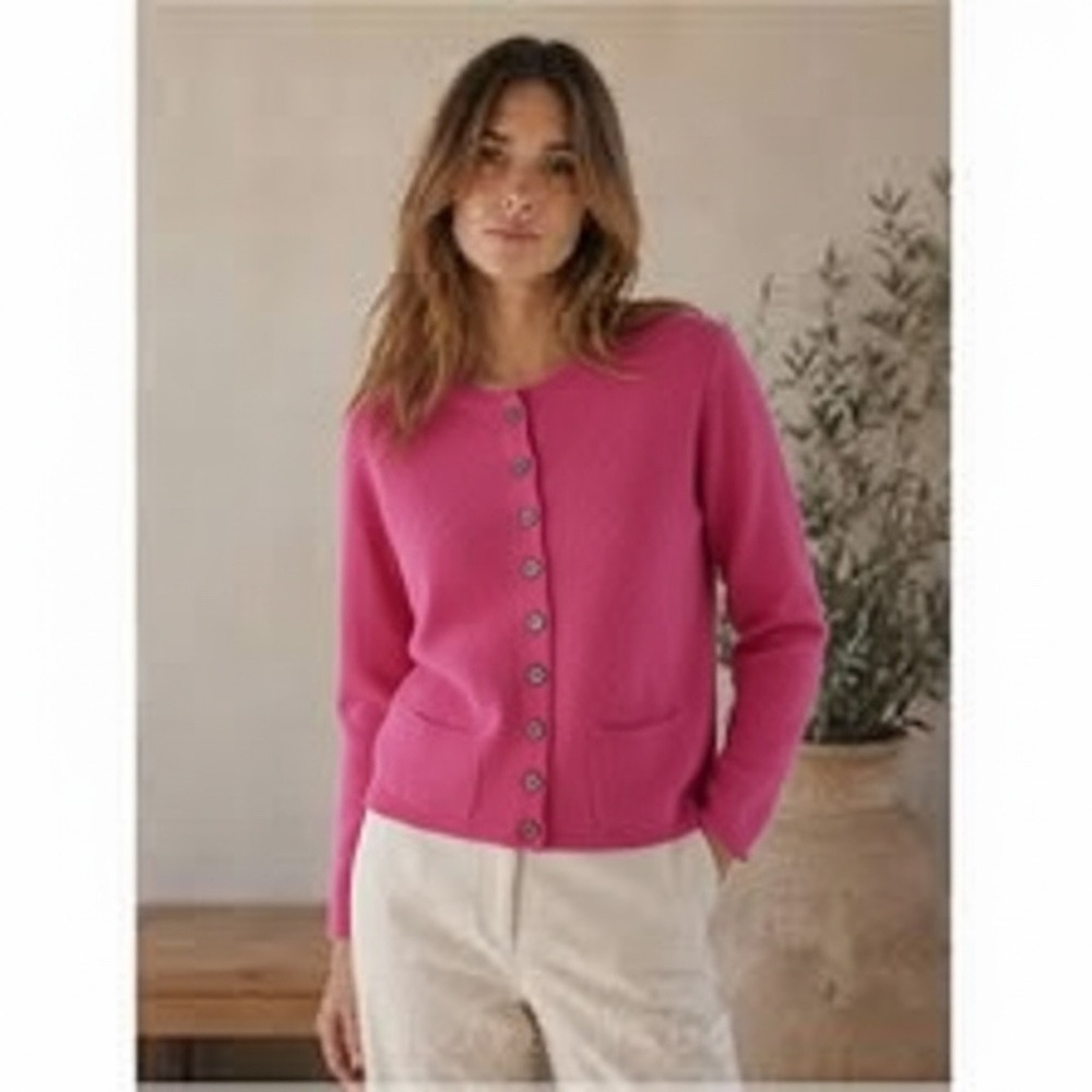 Sundance | Cardigan PL Pink Extrafine Merino Wool Button Front Pocket Crop